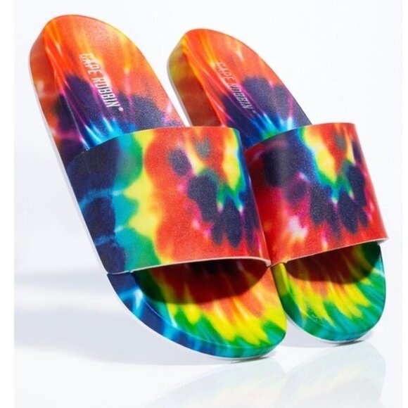 Cape Robbin Slides Find Me At The Pool Tie Dye Sandals Sz 10 New with Box - Picture 2 of 9